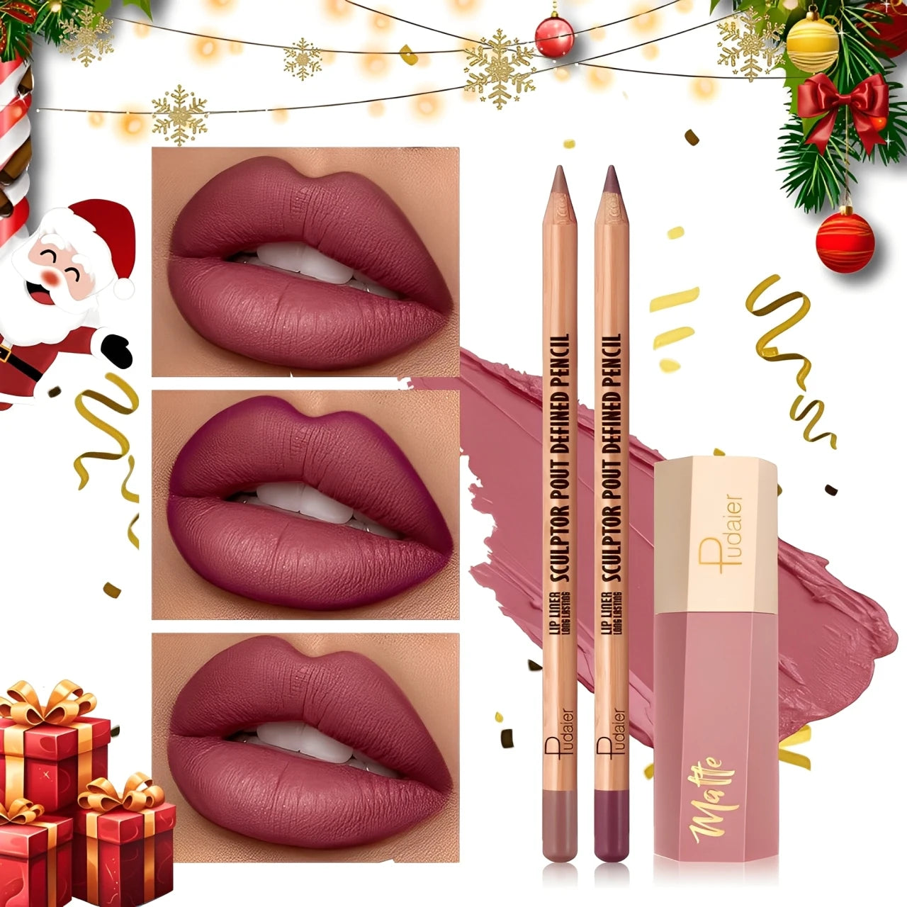 Flawless Lip Kit: Matte Lip Liner Pencil &  Lip Gloss, Silky Smooth, Smudge-Proof & Non-Drying Formula for Fuller Lips.