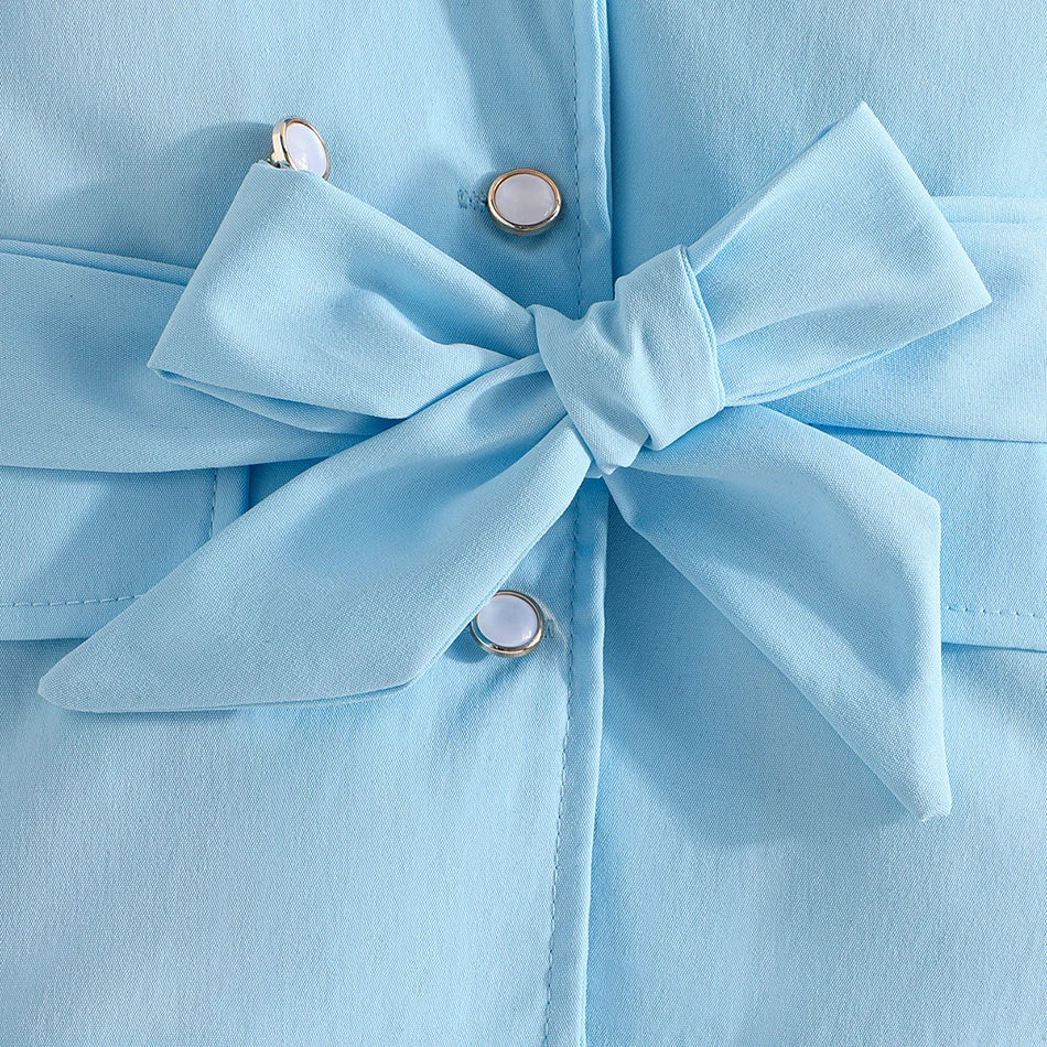 Children Clothing Stylish Girls Kids Autumn Winter Long Sleeve Bow-Tie Mesh-Sleeved Suit Pant Set Everyday Wear Children Sets