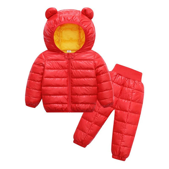Kids Jackets+Pants Sets 2pcs Winter Autumn Boys Hooded Coat Warm Pants Girls Jacket Toddler Infant Clothes Suit Children Costume