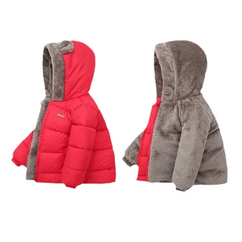 Winter Boys Girls Down Coats Kids Plush Velvet Jackets Children Thick Hooded Outerwear Baby Toddler Autumn Winter Padded Clothes