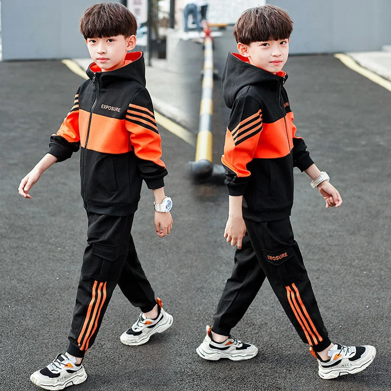 Boys Suit Sweatshirts +Pants Cotton 2Pcs/Sets 2023 Luxury Spring Autumn Thicken Sports Sets Kid Breathable Children Clothing