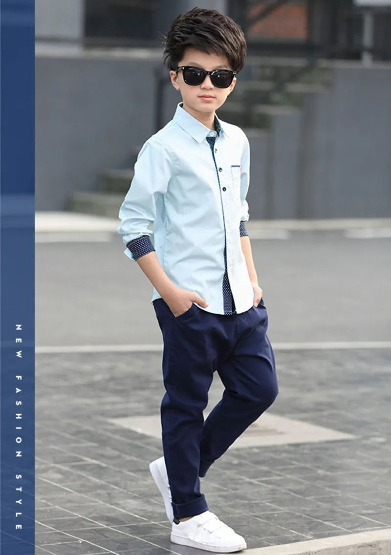 2025 Teenager Kids Boys Clothes Children Shirts Fashion School Casual Tops Cotton Boys Shirts 5 6 7 8 9 10 11 12 13 14 15 Years