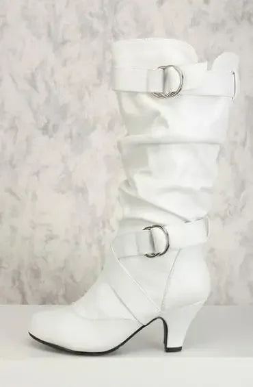 Sexy Women's Boots Mid Calf New Fashion Casual Boot 3CM Square Heel Metal Decoration Belt Buckle Evening Dress Pumps Women Shoes