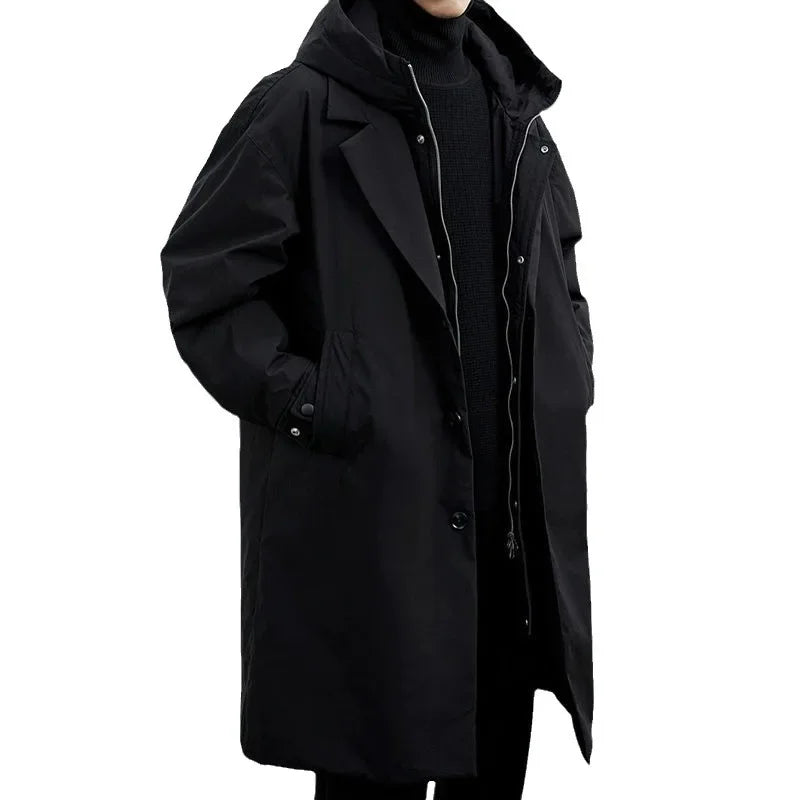 Winter Coats Men Hooded Long Trench Coat Korean Fashion Techwear Autumn Windbreaker Padding Men Winter Clothing