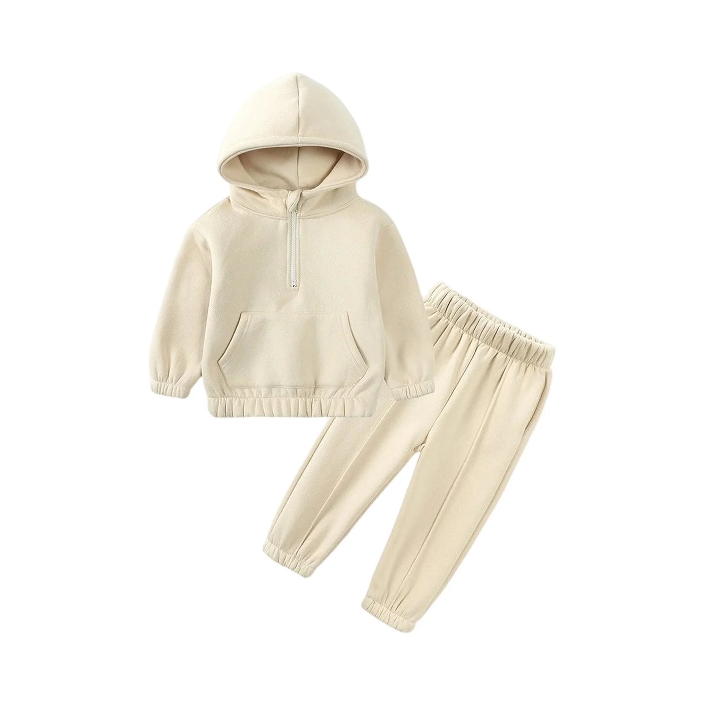 2Pcs Kids Boys Girls Winter Solid Warm Suits Children Cotton Fleece Hooded Sweater Sweatpants Set Toddler Tracksuit Sportsuit