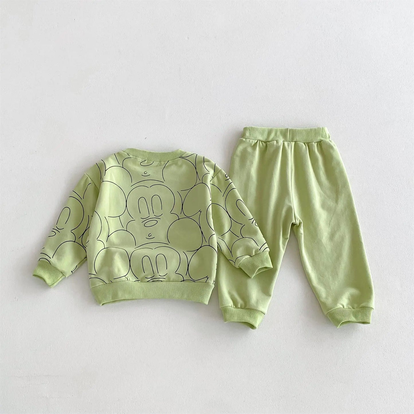 0-3Age Child Clothing Full Print Sweatshirts Solid Color Pants New Cartoon Hoodie All-match Pants Outer Wear Kids Two Piece Set