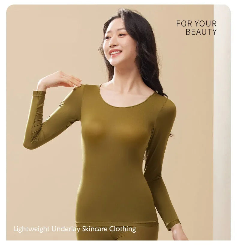 Winter Women Thermal Underwear Tops Keep Warm Long Sleeves Bottoming Shirt Pullover Elastic Female Basic Casual Thermal Tops