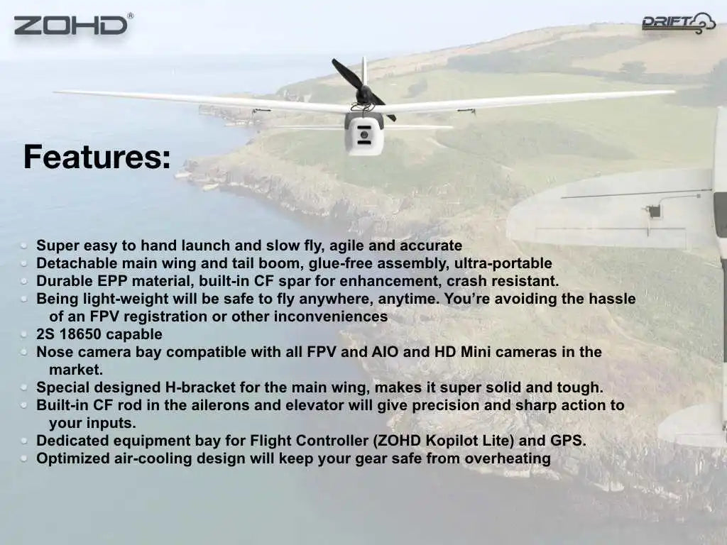 ZOHD Drift 877mm Wingspan FPV Glider AIO EPP RC Airplane PNP FPV Version Remote Control Aircraft Models Toys for Adults