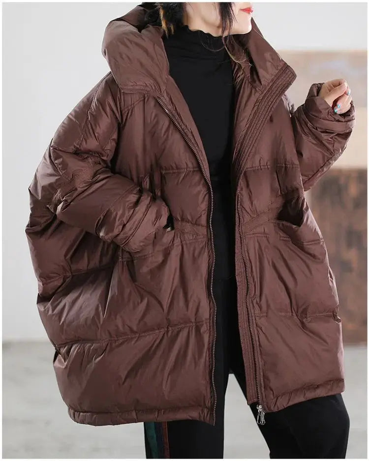 New Winter Jacket Women Parkas Hooded Coat Korean Drawstring Zipper Loose Coat Pockets Thicken Warm Casual Coats Trend A49