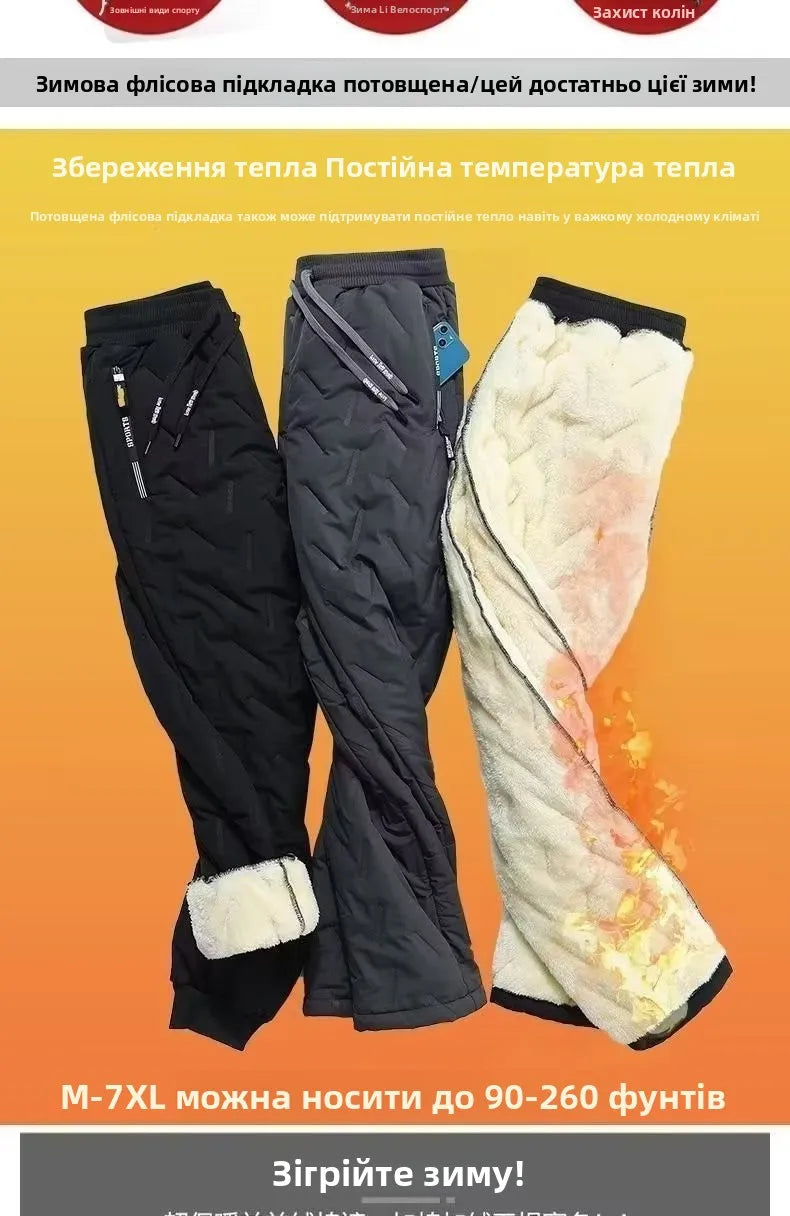 Men's Winter Thiened Fce Lined down Cotton Pants Casual Snowy Work Trousers Warm Lamb Velvet Long Pants Faion Urban Sle