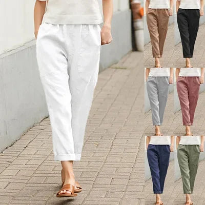 Spring Autumn Ladies Casual Cotton Linen Loose Slim Straight Leg Harem Pants Large Size Nine Points Seven Points Five Points