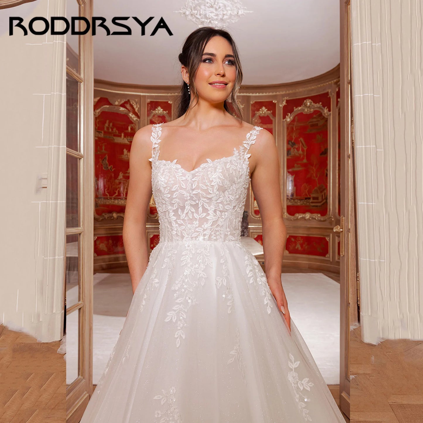 RODDRSYA A-Line Tulle Bridal Dresses Detachable Long Sleeve V-Back Appliques Wedding Gowns Sweetheart robe de mariée Customized