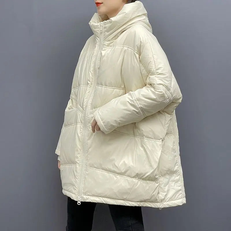New Winter Jacket Women Parkas Hooded Coat Korean Drawstring Zipper Loose Coat Pockets Thicken Warm Casual Coats Trend A49