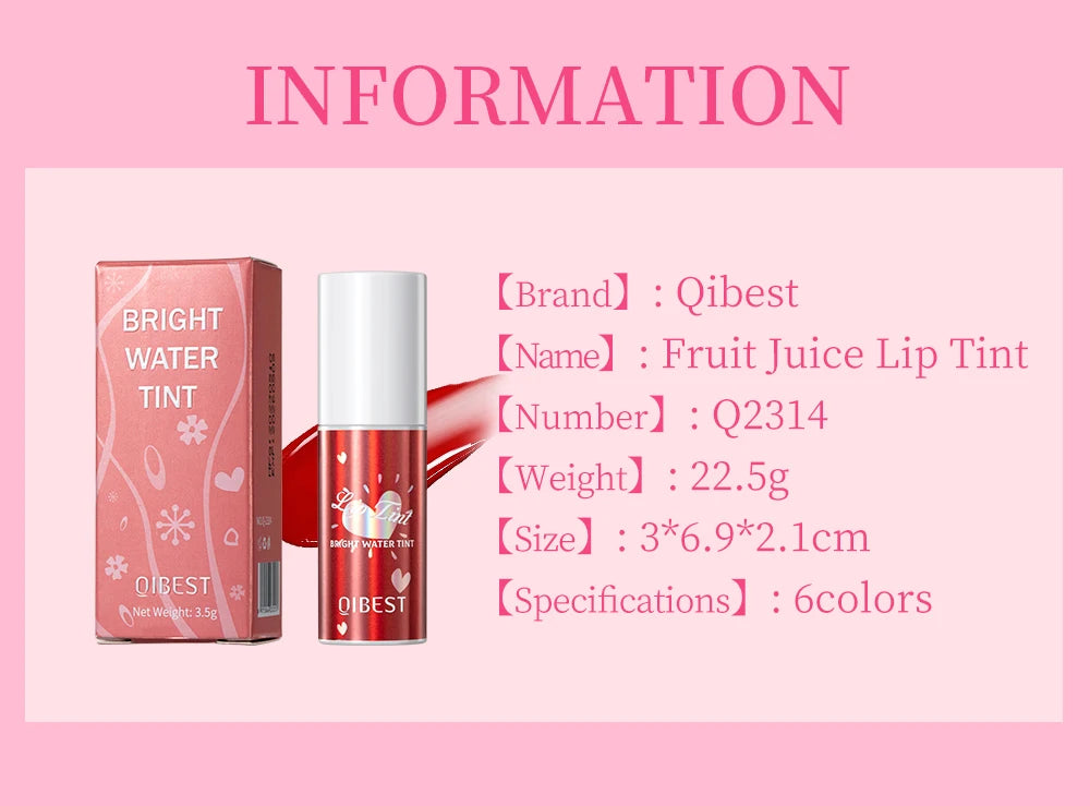 QIBEST Mirror Lip Glaze Water Lipgloss Sexy Red Lip Tint Liquid Lipstick Long-lasting Moisturizing Natural Beauty Lips Cosmetics