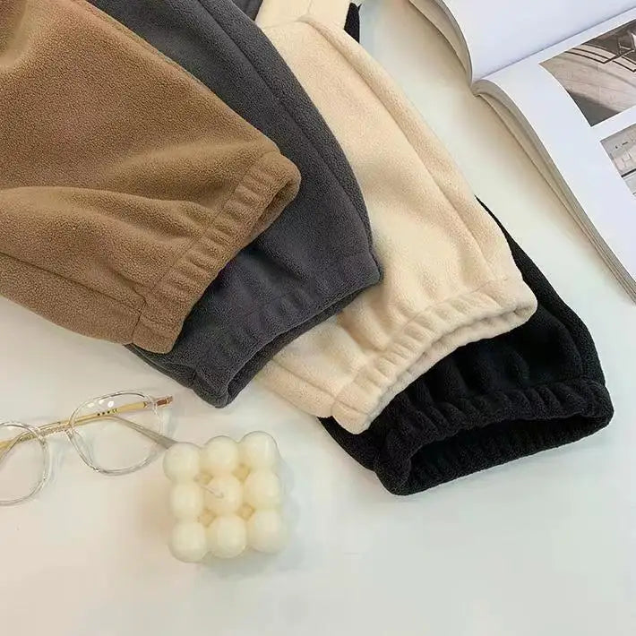 Women Winter Thick Warm Trousers Warm Double-sided Polar Fleece Harem Pants Casual Sports High Waist Comfortable Baggy Long Pant