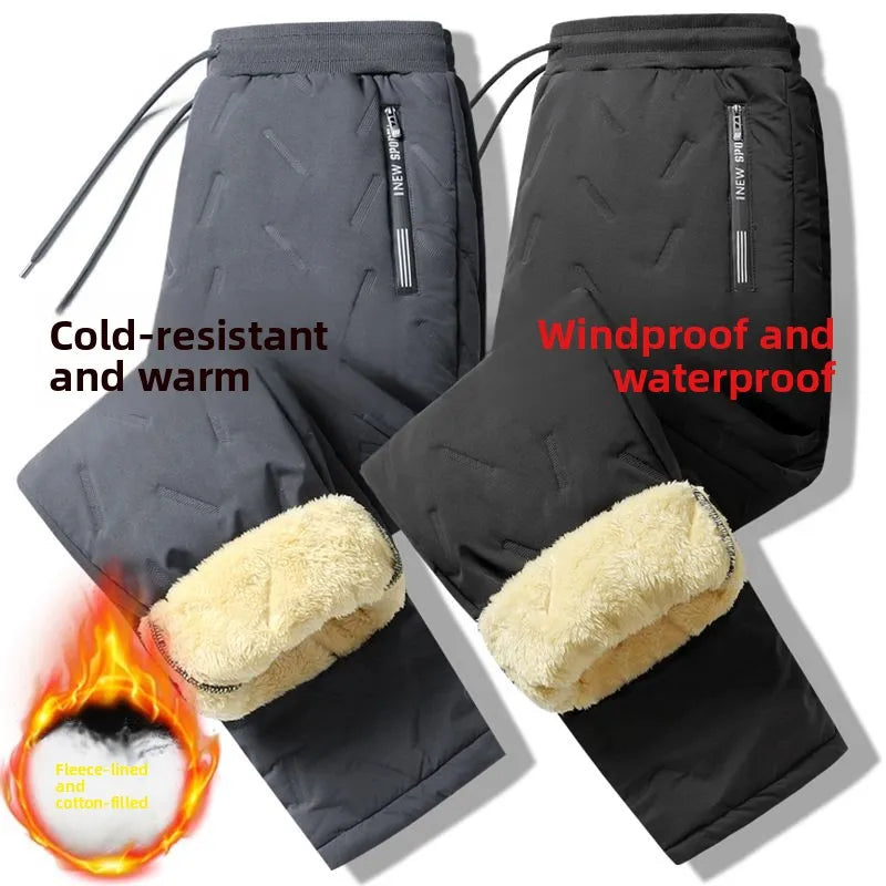 Men's Winter Thiened Fce Lined down Cotton Pants Casual Snowy Work Trousers Warm Lamb Velvet Long Pants Faion Urban Sle
