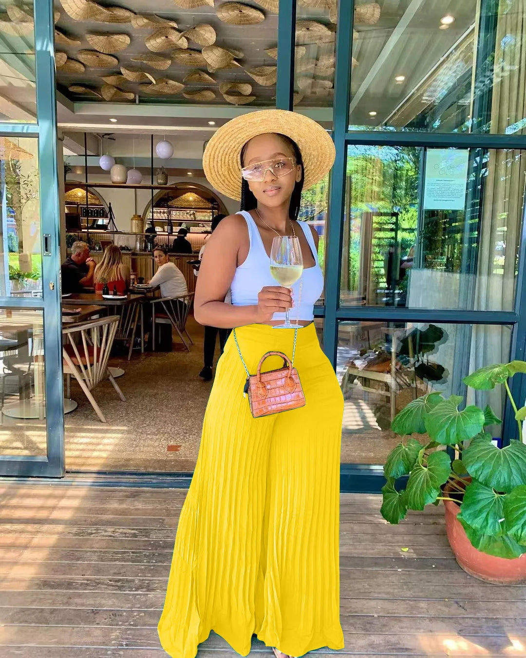 CM.YAYA Elegant Wide Leg Straight High Waist Pleated Pants  Women 2022 Summer New Beach Holiday Boho Trousers