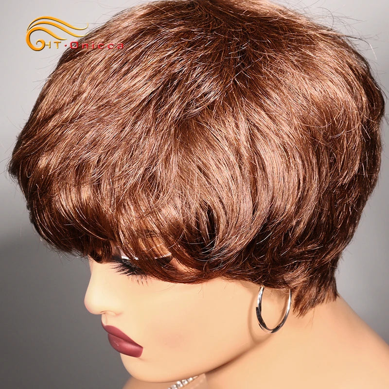 Grey Human Hair Wigs Short Pixie Cut Wig Human Hair For Black Women Machine Made Wigs With Bangs Colored Short Bob Wigs
