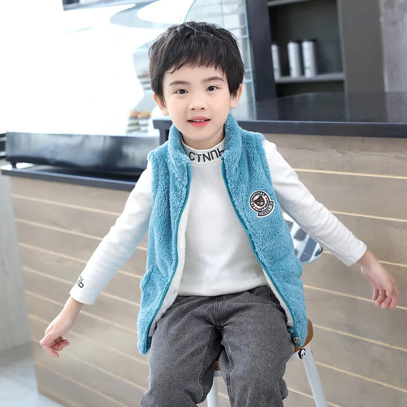 3-12 Years Spring Autumn Girls Vest Fleece Sleeveless Boy Coat Waistcoat Keep Warm Kids Outerwear Girls Jacket Children Clothing