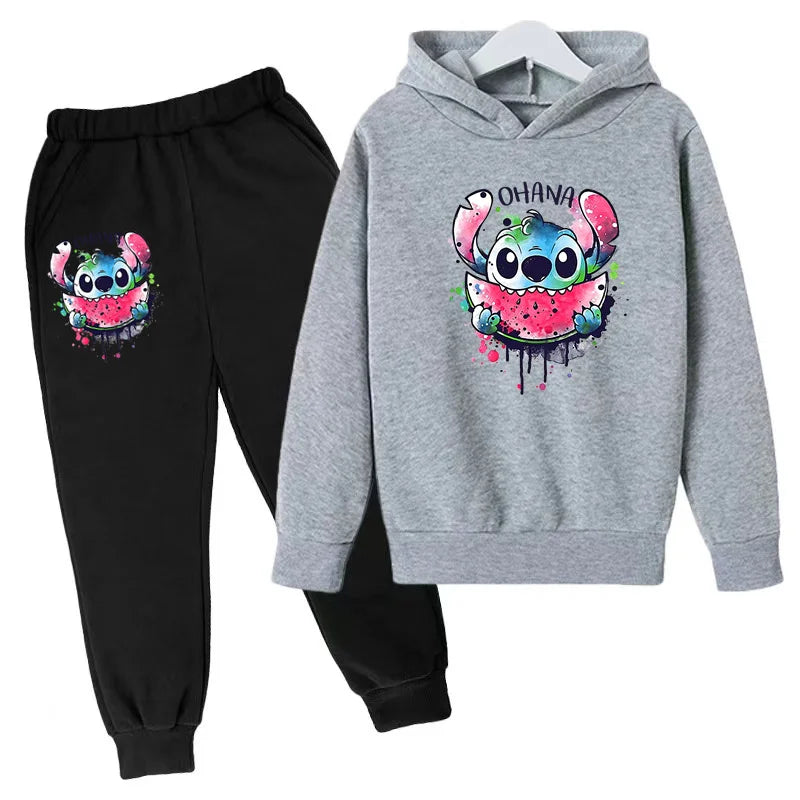 New Cute Stitch Hoodies Sweatshirts Girls Clothes Children's Clothing Sets Child Girl Tops+Pants 2 Pcs Suits Boys Tracksuits Set