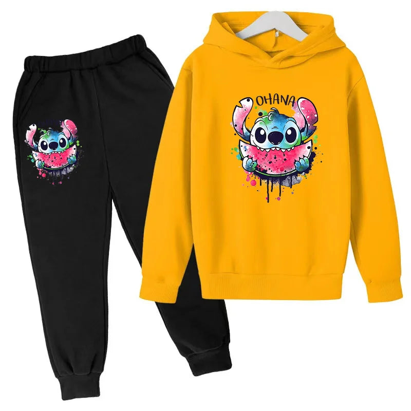New Cute Stitch Hoodies Sweatshirts Girls Clothes Children's Clothing Sets Child Girl Tops+Pants 2 Pcs Suits Boys Tracksuits Set