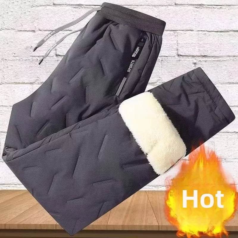 Men's Winter Thiened Fce Lined down Cotton Pants Casual Snowy Work Trousers Warm Lamb Velvet Long Pants Faion Urban Sle