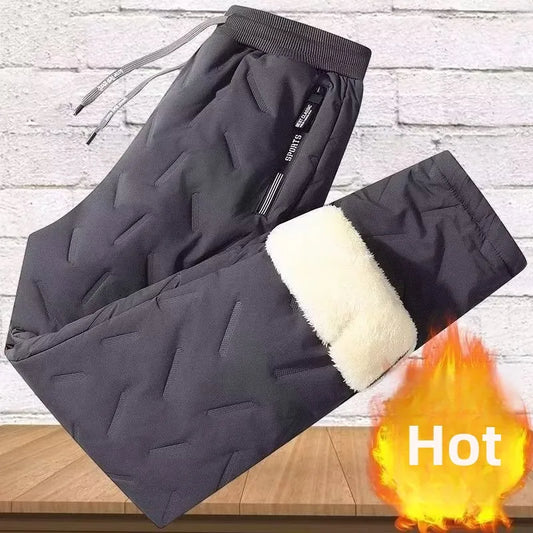 Men's Winter Thiened Fce Lined down Cotton Pants Casual Snowy Work Trousers Warm Lamb Velvet Long Pants Faion Urban Sle