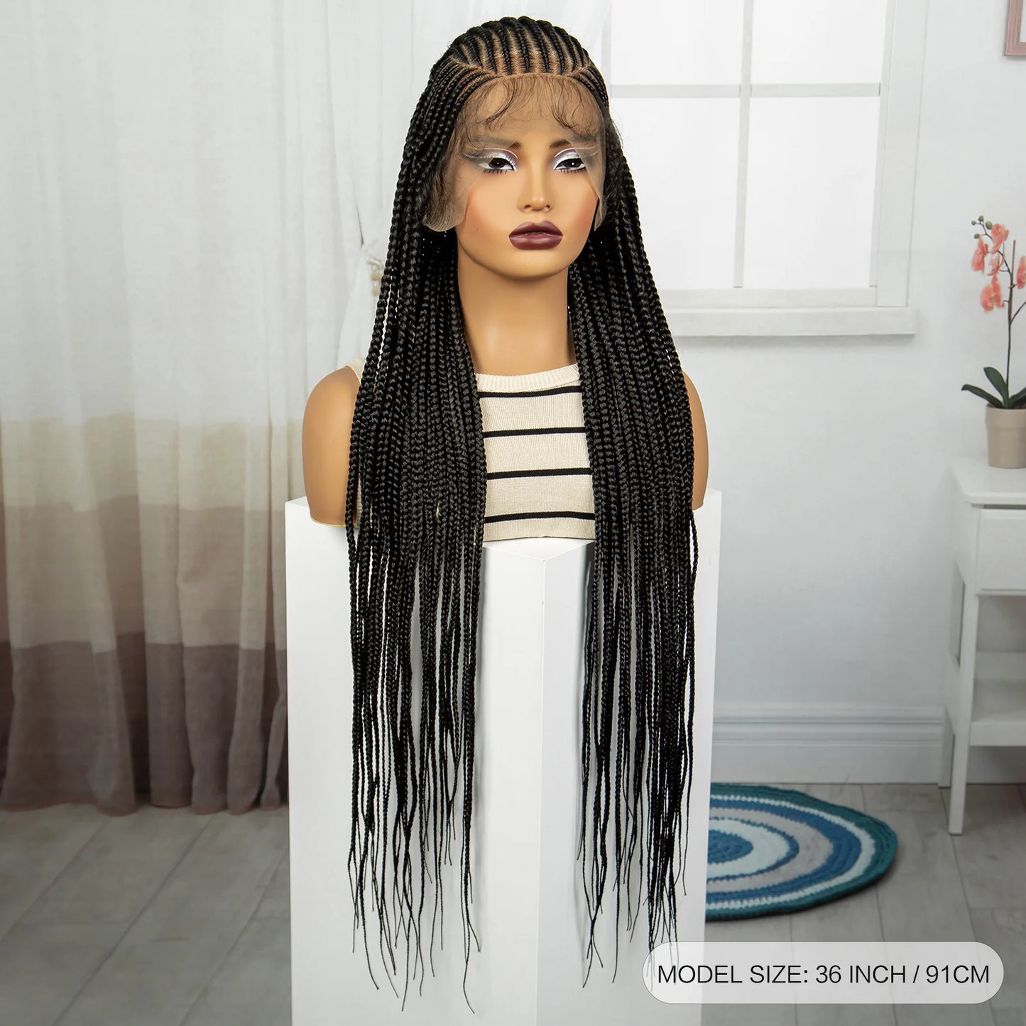 Full Lace Cornrow Braided Wigs 36inch Synthetic Natural Box Braided Lace Wigs with Baby Hair for Black Women