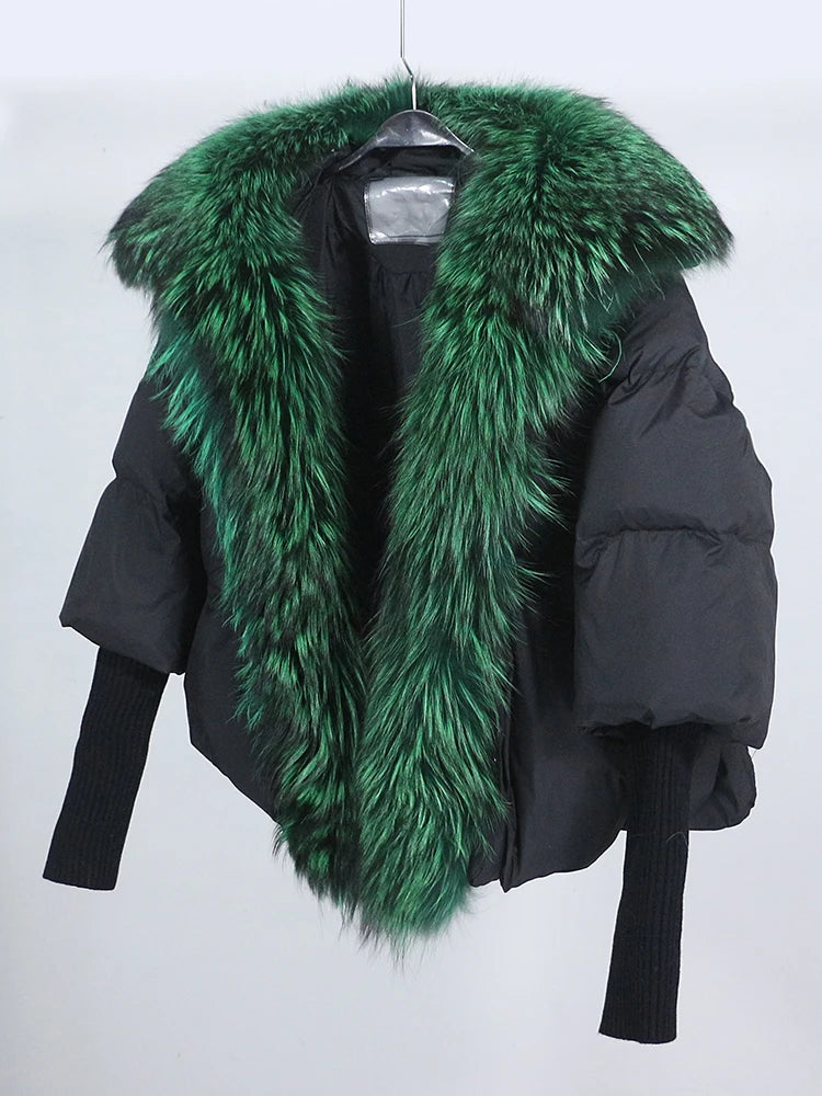 OFTUBY 2023 White Duck Down Jacket Winter Women Warm Loose Coat Natural Real Fox Fur Collar Thick Luxury Outerwear New Fashion