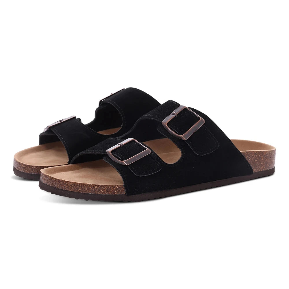 Kidmi New Fashion Women's Sandals Summer Cork Clogs Sandals Classic Women Mules Soft Suede Beach Slides With Adjustable Buckle