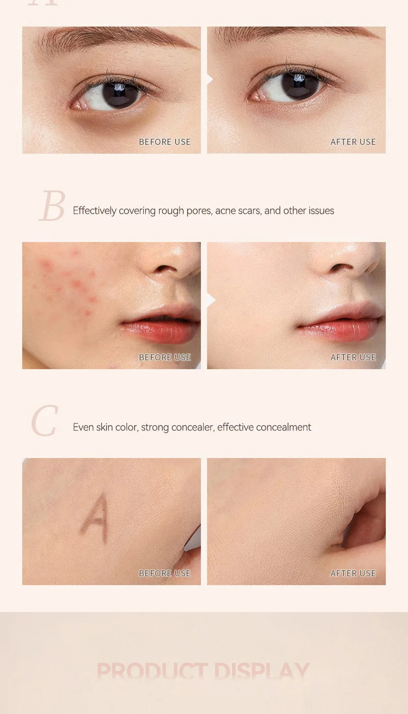 Maffick 3-Color Concealer, Provides Covering Concealer and Moisturizing, Covering Concealer with Concealer Foundation, Non-Fitting Powder, Also Available for Dry Impaired. Is Waterproof