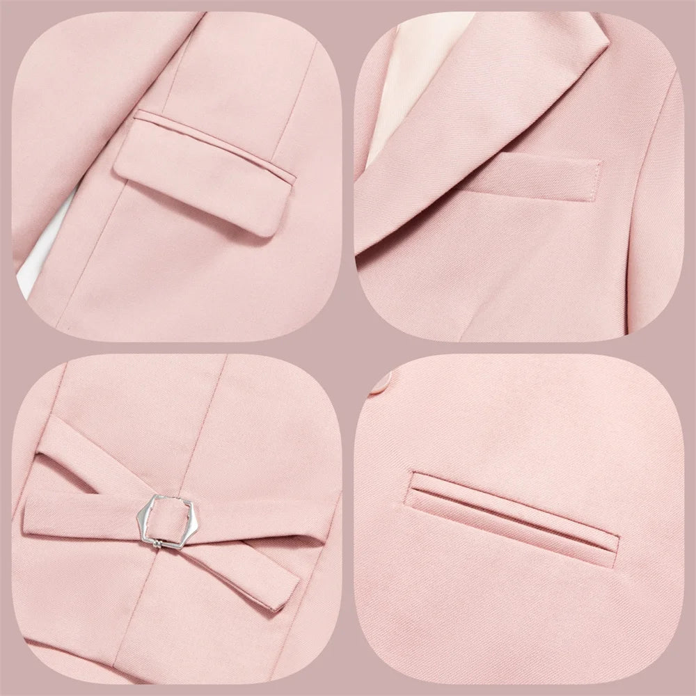 Chic Solid Notch Lapel Boy's Suit Soft Blush For Boys 4-Piece Suit Modern Formal Ring Boys Includes Blazer Vest Pants