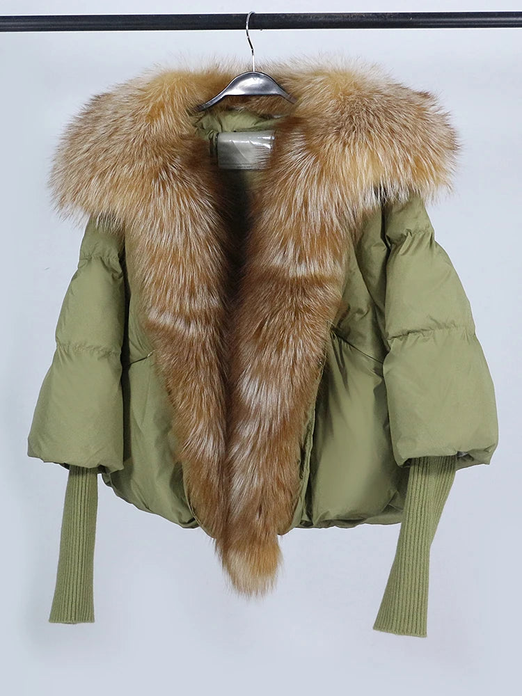 OFTUBY 2023 White Duck Down Jacket Winter Women Warm Loose Coat Natural Real Fox Fur Collar Thick Luxury Outerwear New Fashion