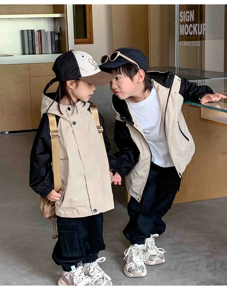 Autumn 2024 New Famliy Outdoor Clothes Fashion Korean Style Dad Mom and Daughter Son Matching Tops Zip Jacket Cargo Pants Outfit