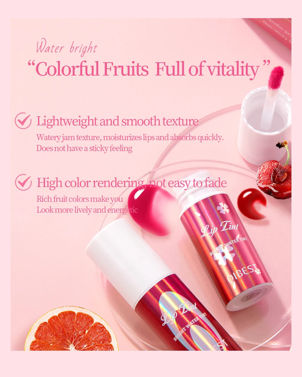 QIBEST Mirror Lip Glaze Water Lipgloss Sexy Red Lip Tint Liquid Lipstick Long-lasting Moisturizing Natural Beauty Lips Cosmetics