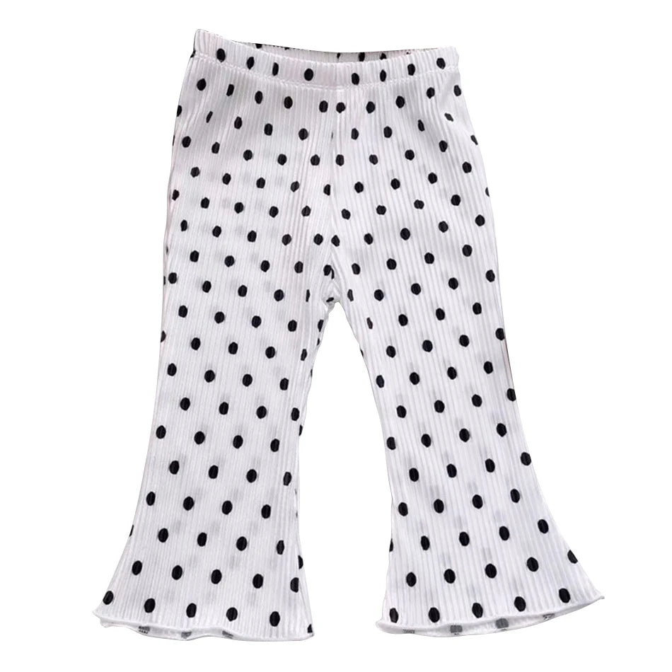 Elegant Playful Girls Floral Polka Dot Flared Pants Summer Autumn Outdoor Casual Bottoms Children Kids Cartoon Fashion Capris