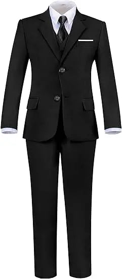 Child 4 Pieces Jacket Vest Pants Tie Black 007 Photograph Suit Gentleman Kids Skinny Piano Dress Boys Host Evening Party Costume