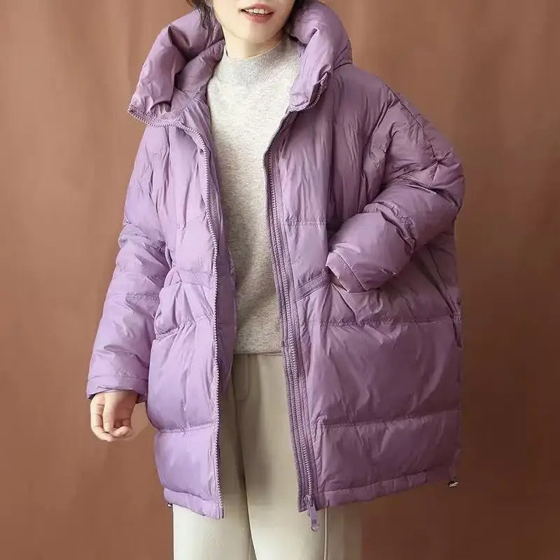 New Winter Jacket Women Parkas Hooded Coat Korean Drawstring Zipper Loose Coat Pockets Thicken Warm Casual Coats Trend A49