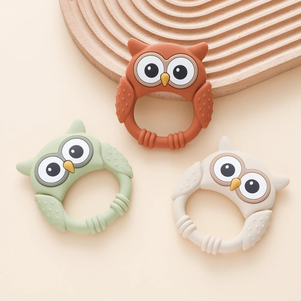 1pc Silicone Teether Baby 0-12 Toys Owl Silicone Cartoon Teether Food Grade Teething Toys for Toddlers Rattle Sensory Toys Gifts