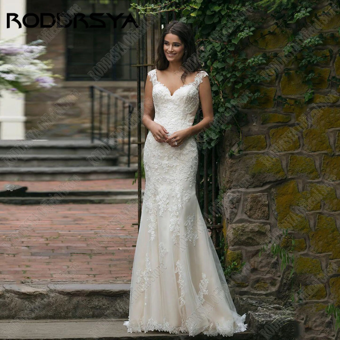 RODDRSYA Lace Mermaid Wedding Dresses Appliques V Neck Bride Gown Cap Sleeve Boho Bridal Dress Customized vestidos de novia