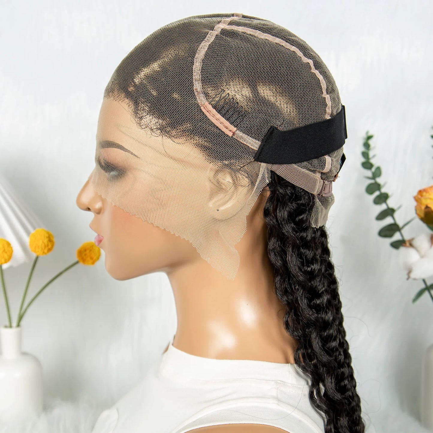 Cornrow Braided Wigs with Curly Ends Knotless Lace Frontal Braids Wig Synthetic Full Lace Braided Wigs with Baby Hair for Women