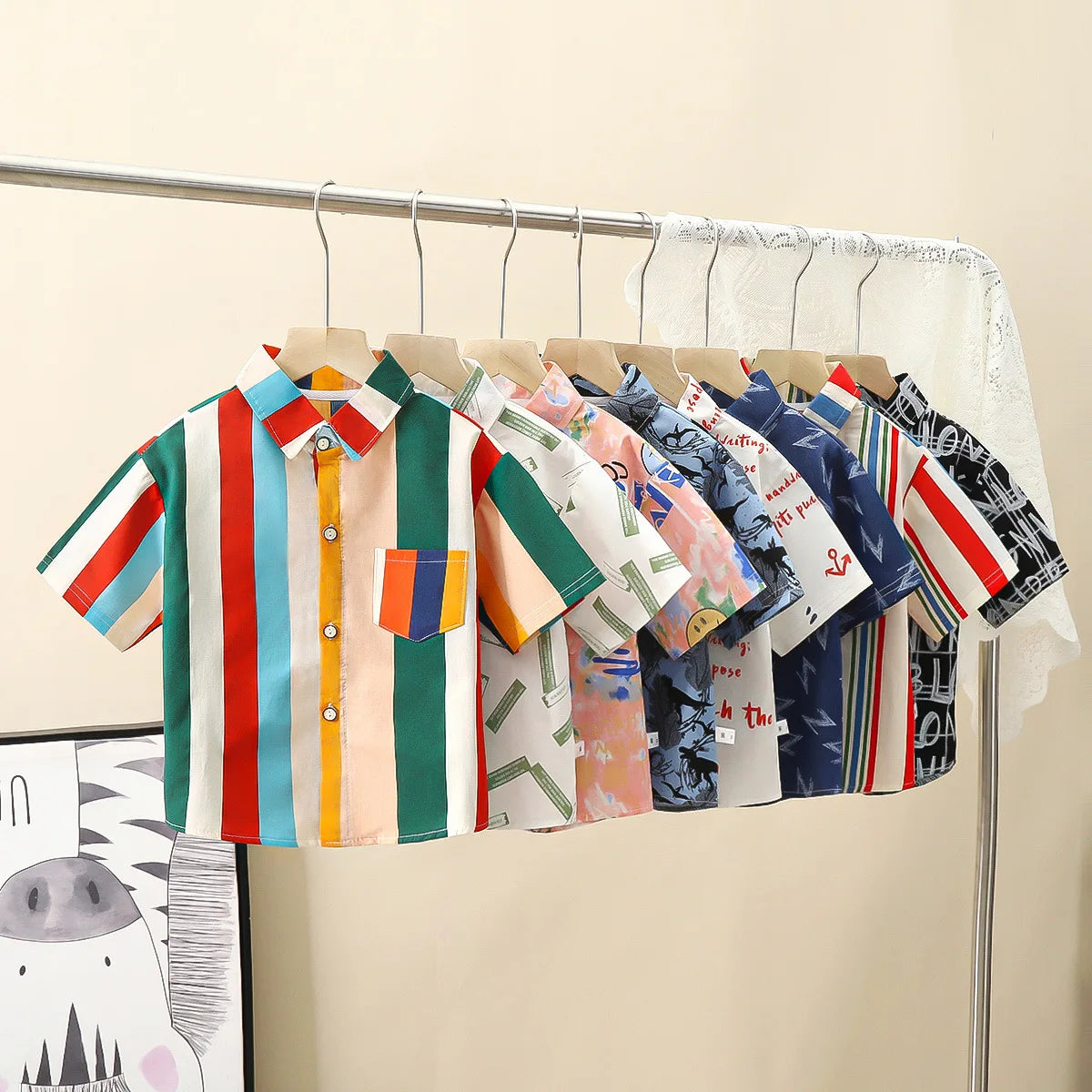 2-8Y Boys Shirt Formal Kids Gentlemen Tops Clothes Hawaii Short Sleeved Cotton baby Children Clothing DS29