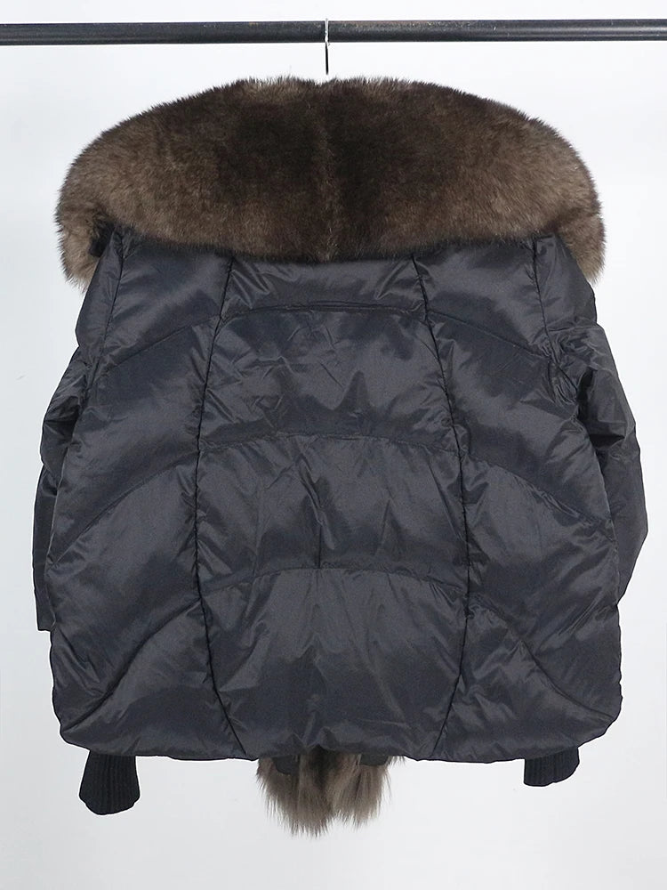 OFTUBY 2023 White Duck Down Jacket Winter Women Warm Loose Coat Natural Real Fox Fur Collar Thick Luxury Outerwear New Fashion