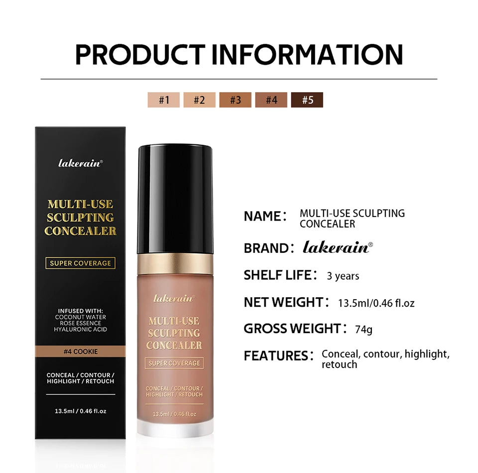 Long-lasting Matte Foundation Coverage Concealer Multi-Use Cream Oil Free Highlight and Retouch Face Makeup Products for Women