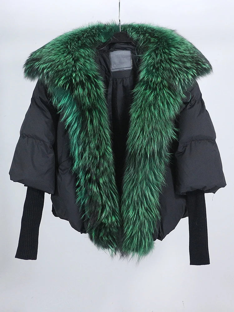 OFTUBY 2023 White Duck Down Jacket Winter Women Warm Loose Coat Natural Real Fox Fur Collar Thick Luxury Outerwear New Fashion