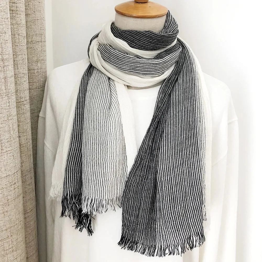 Cotton Linen Striped Scarf for Men Autumn Winter Men's Scarves Soft Warm Neckerchief Male Accessories Bufandas Shawls