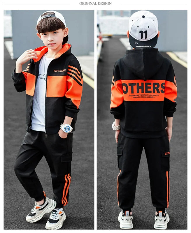 Boys Suit Sweatshirts +Pants Cotton 2Pcs/Sets 2023 Luxury Spring Autumn Thicken Sports Sets Kid Breathable Children Clothing
