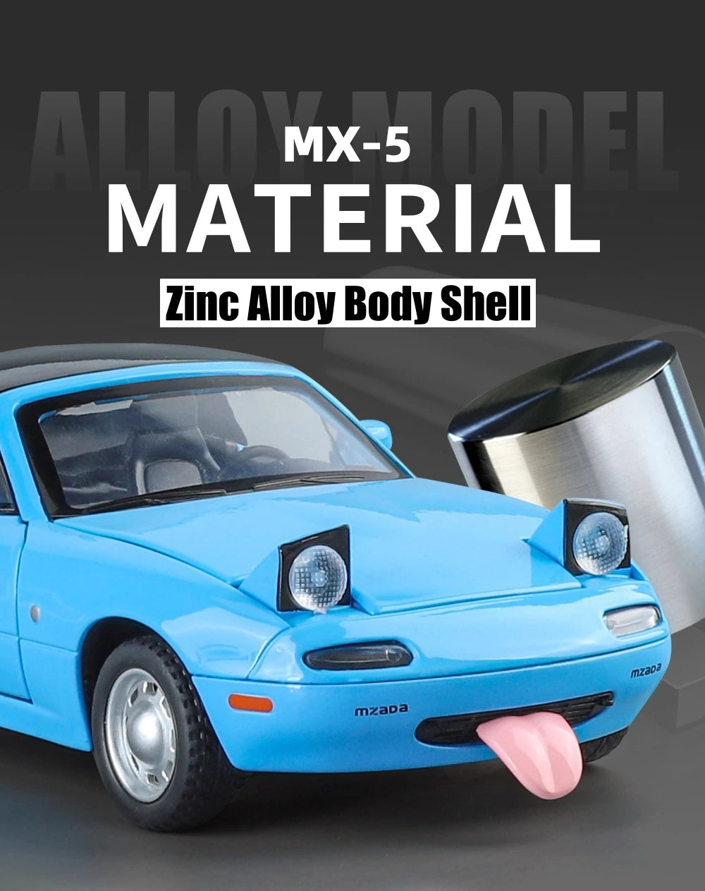 1/24 Mazda Miata MX5 Roadster Toy Car Model Diecast Alloy Metal Miniature Vehicle Model Sound & Light Collection Gift For Boy