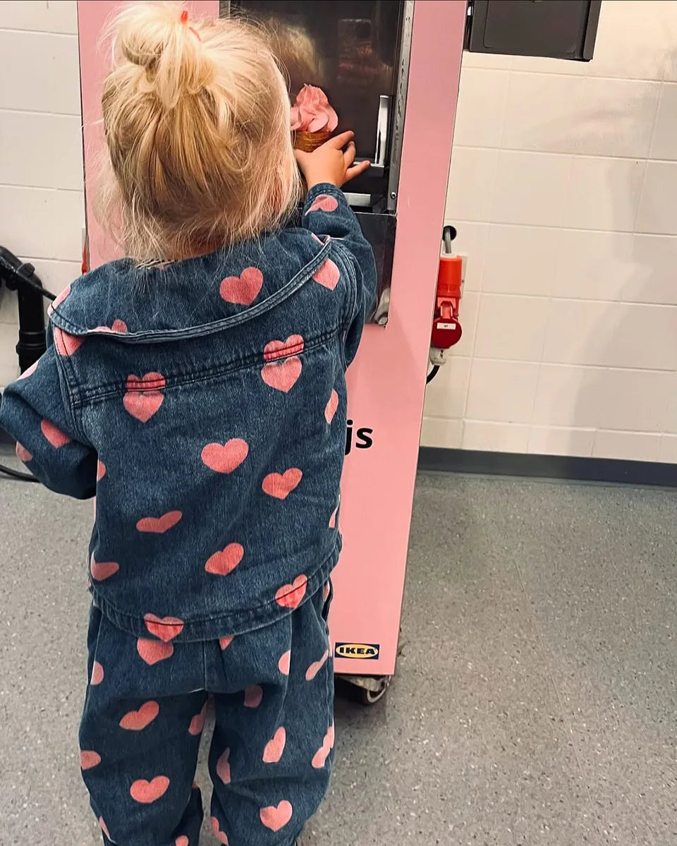 Spot 24 autumn/winter children's denim jacket pants set girls' denim overalls white shirt