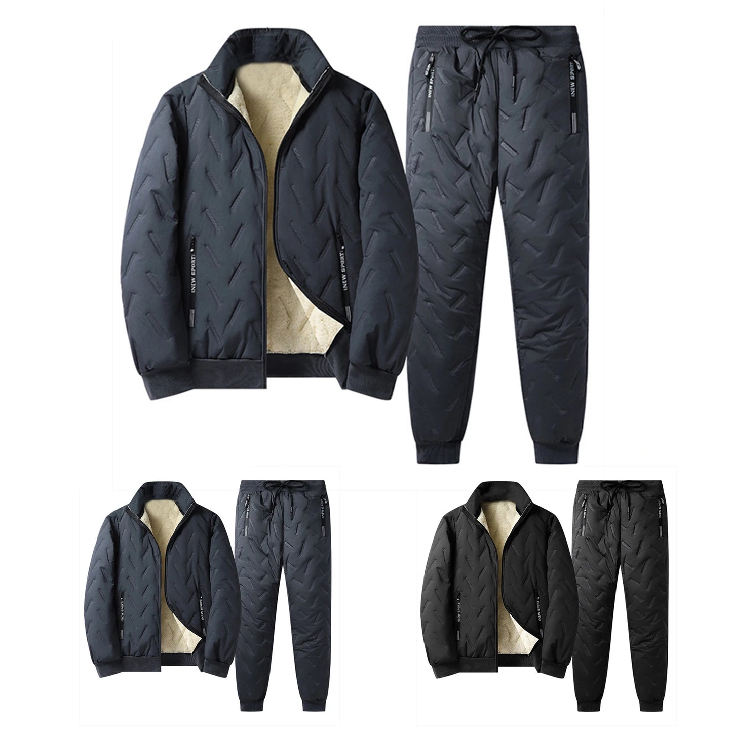 Winter Men'S Thick Solid Color Casual Zippered Pocket Sports Pants Velvet Warm Jacket Suitable For Outdoor Daily Wear